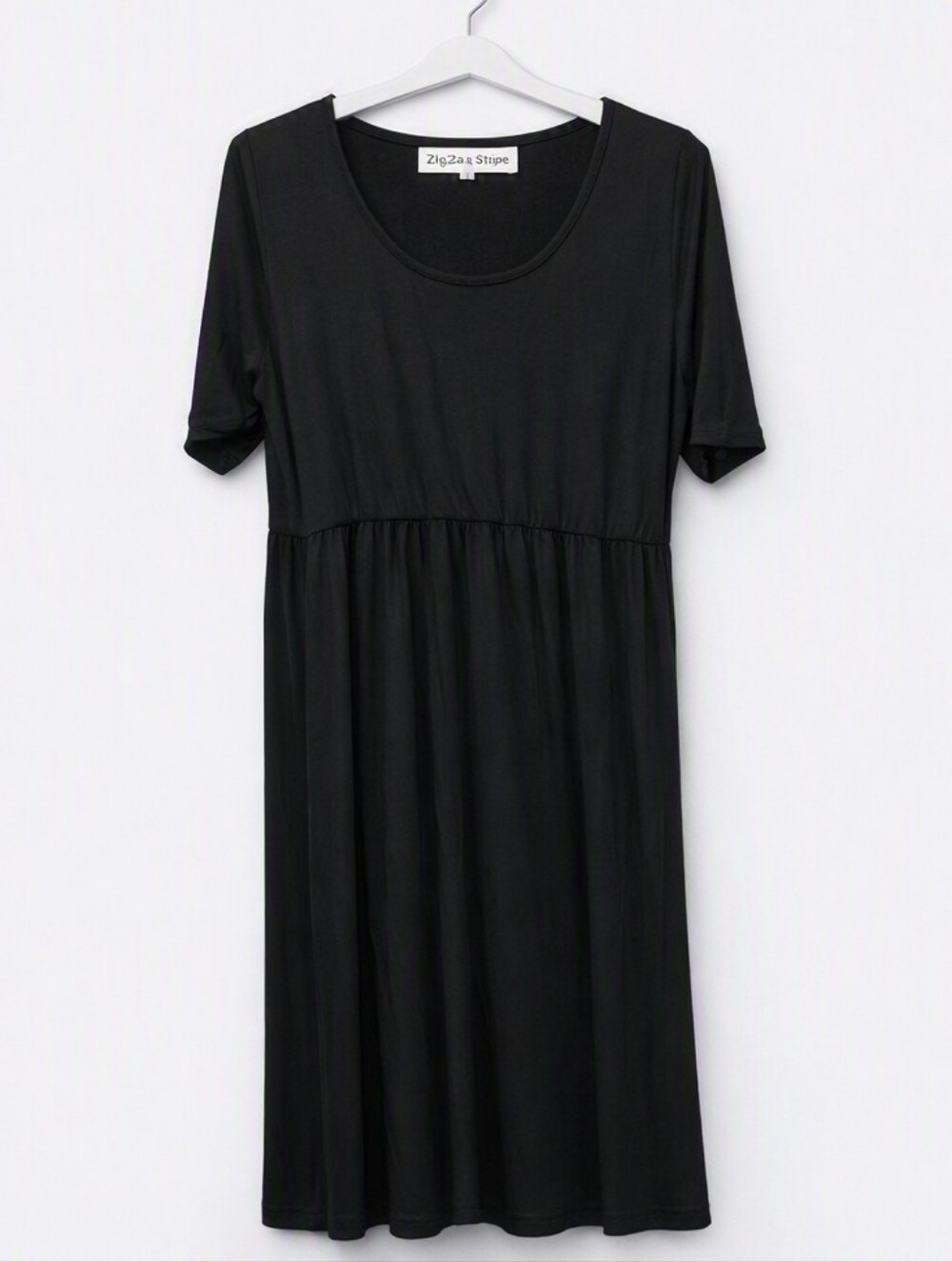 The Zig Zag Stripe XL Black Scoop Neck Short Sleeve Flowy Maxi Dress Casual - Picture 2 of 7